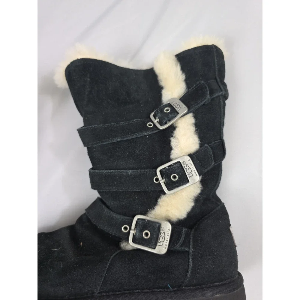 Girls Uggs Australia ~ Maddi Black  Buckle /Zip Boots ~ Big Kids Size 2 EU: 32